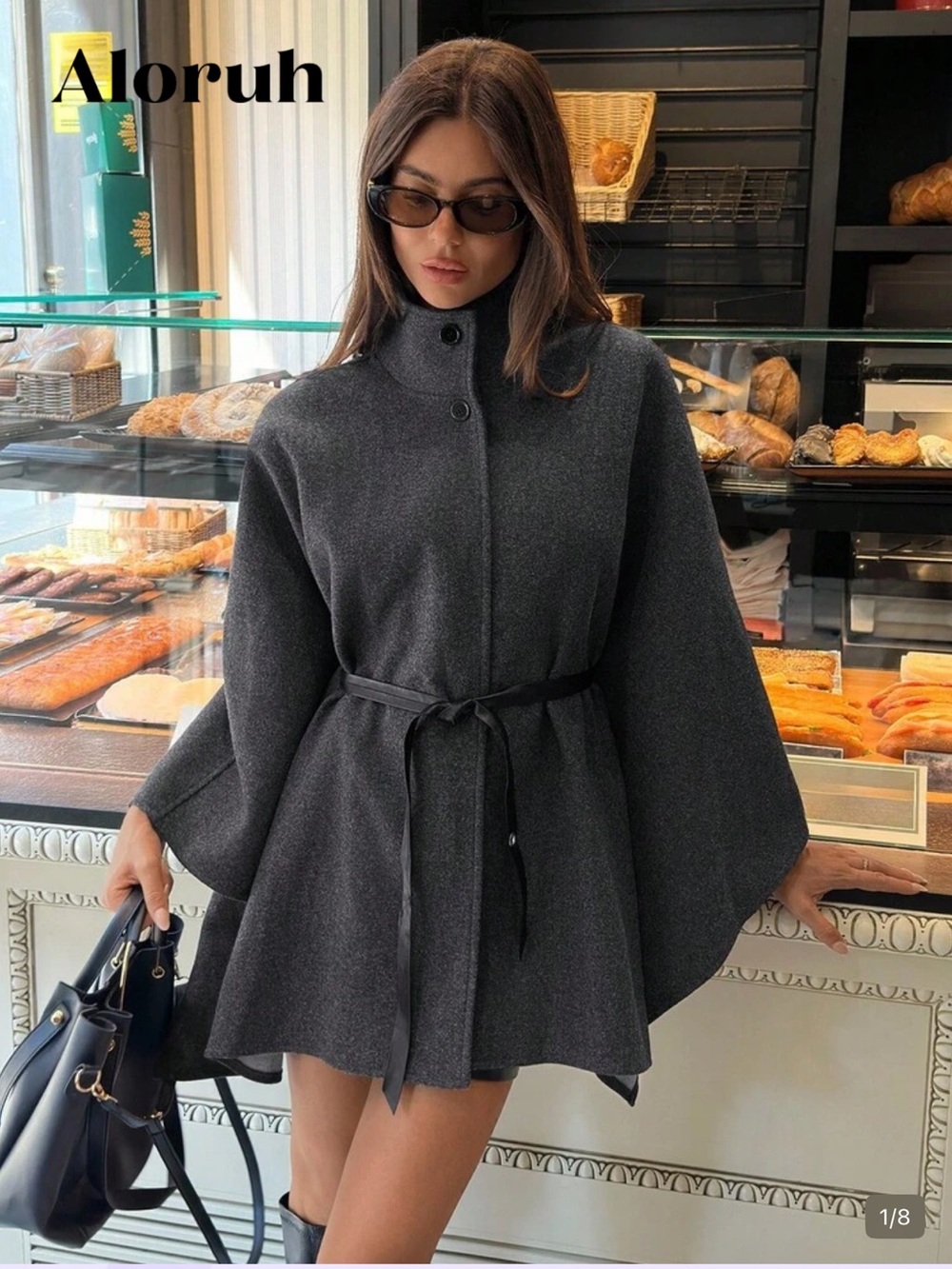 New no tags SHEIN Dark Gray Belted Cape Coat. One size